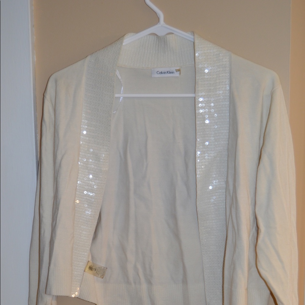 Calvin Klein White Waist Length Cardigan